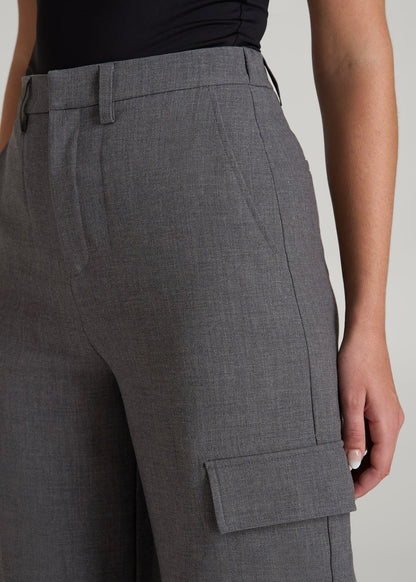 American Tall Women|Men Cargo Wide Leg Dress Pants for Tall Women in Graphic Charcoal