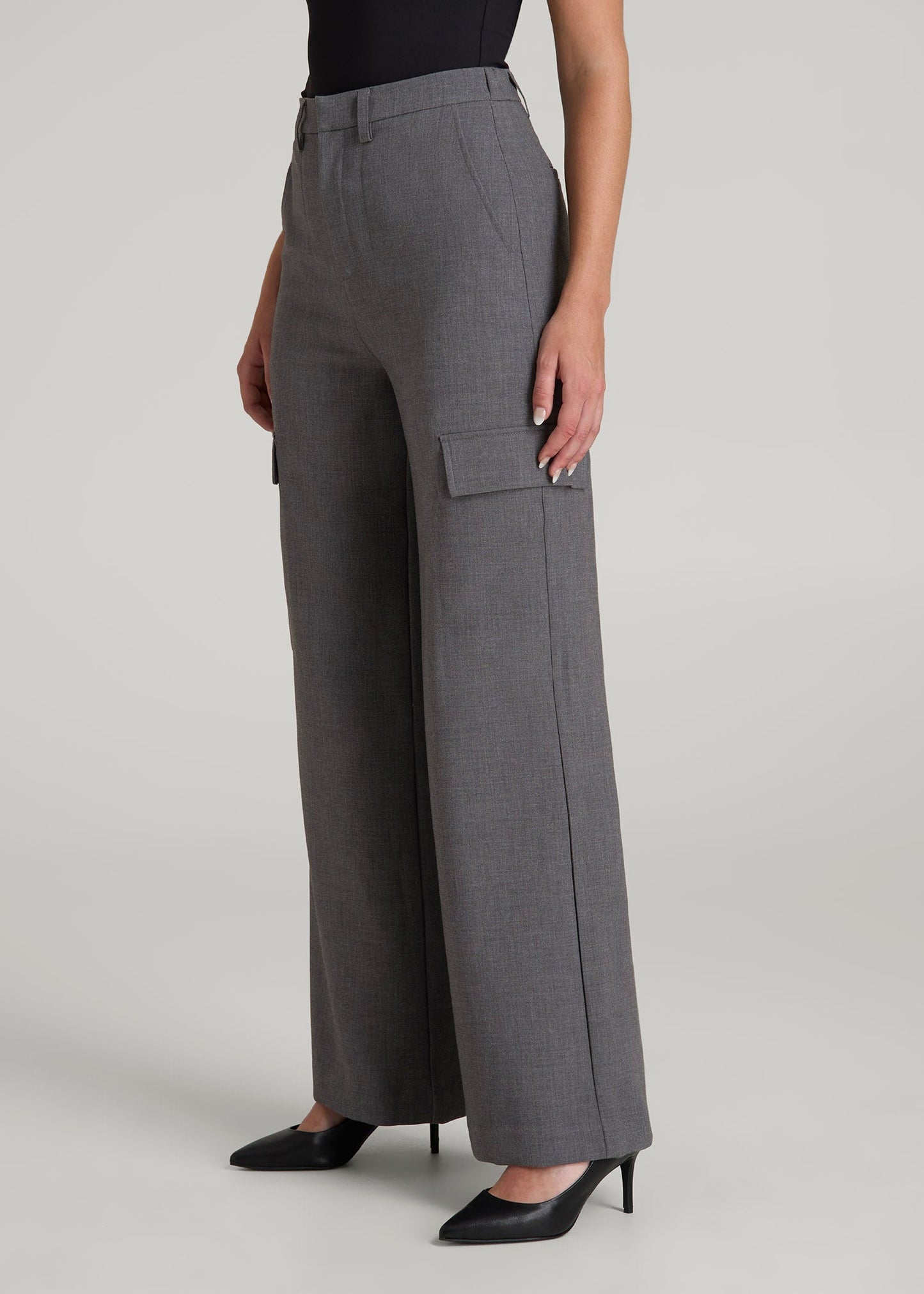 American Tall Women|Men Cargo Wide Leg Dress Pants for Tall Women in Graphic Charcoal