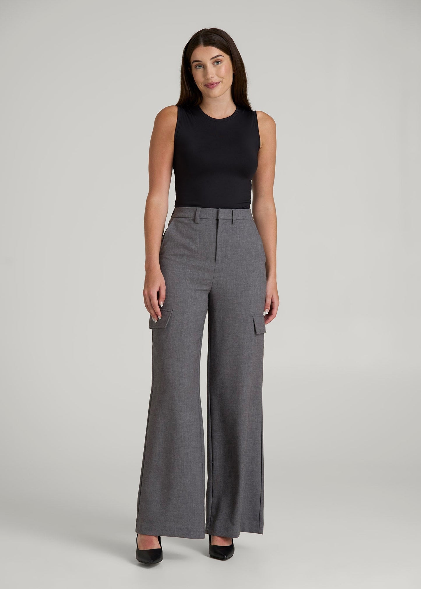 American Tall Women|Men Cargo Wide Leg Dress Pants for Tall Women in Graphic Charcoal