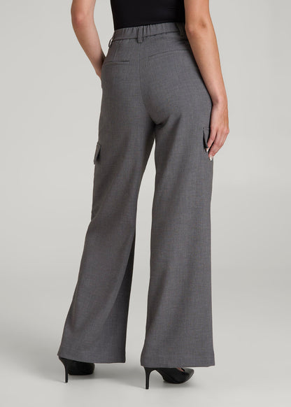 American Tall Women|Men Cargo Wide Leg Dress Pants for Tall Women in Graphic Charcoal