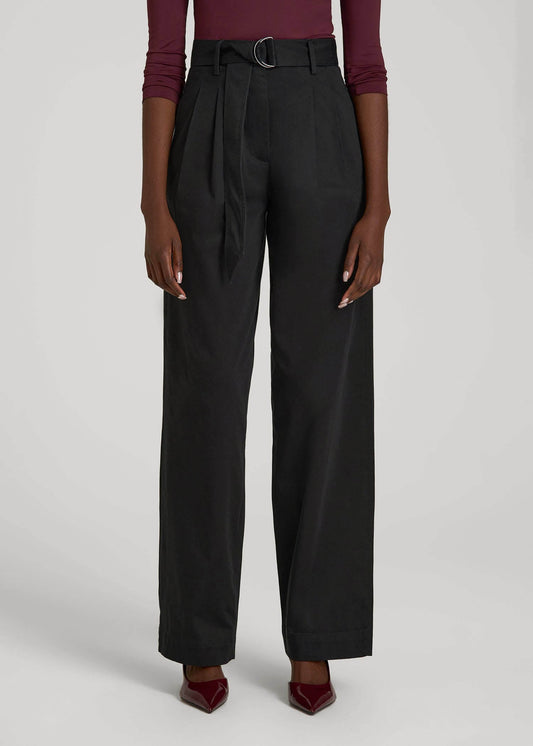 American Tall Women Pleated Wide Leg Chino With Belt for Tall Women in Deep Black