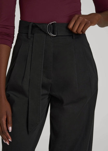 American Tall Women Pleated Wide Leg Chino With Belt for Tall Women in Deep Black