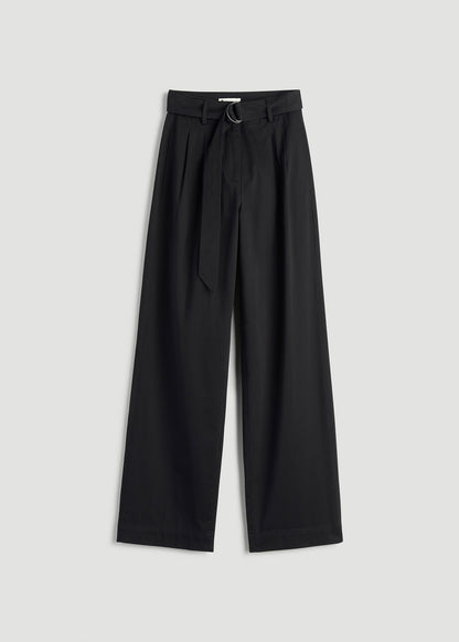 American Tall Women Pleated Wide Leg Chino With Belt for Tall Women in Deep Black