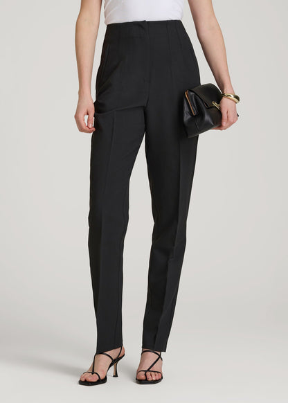 American Tall Women High Rise Pants with Darts for Tall Women in Black