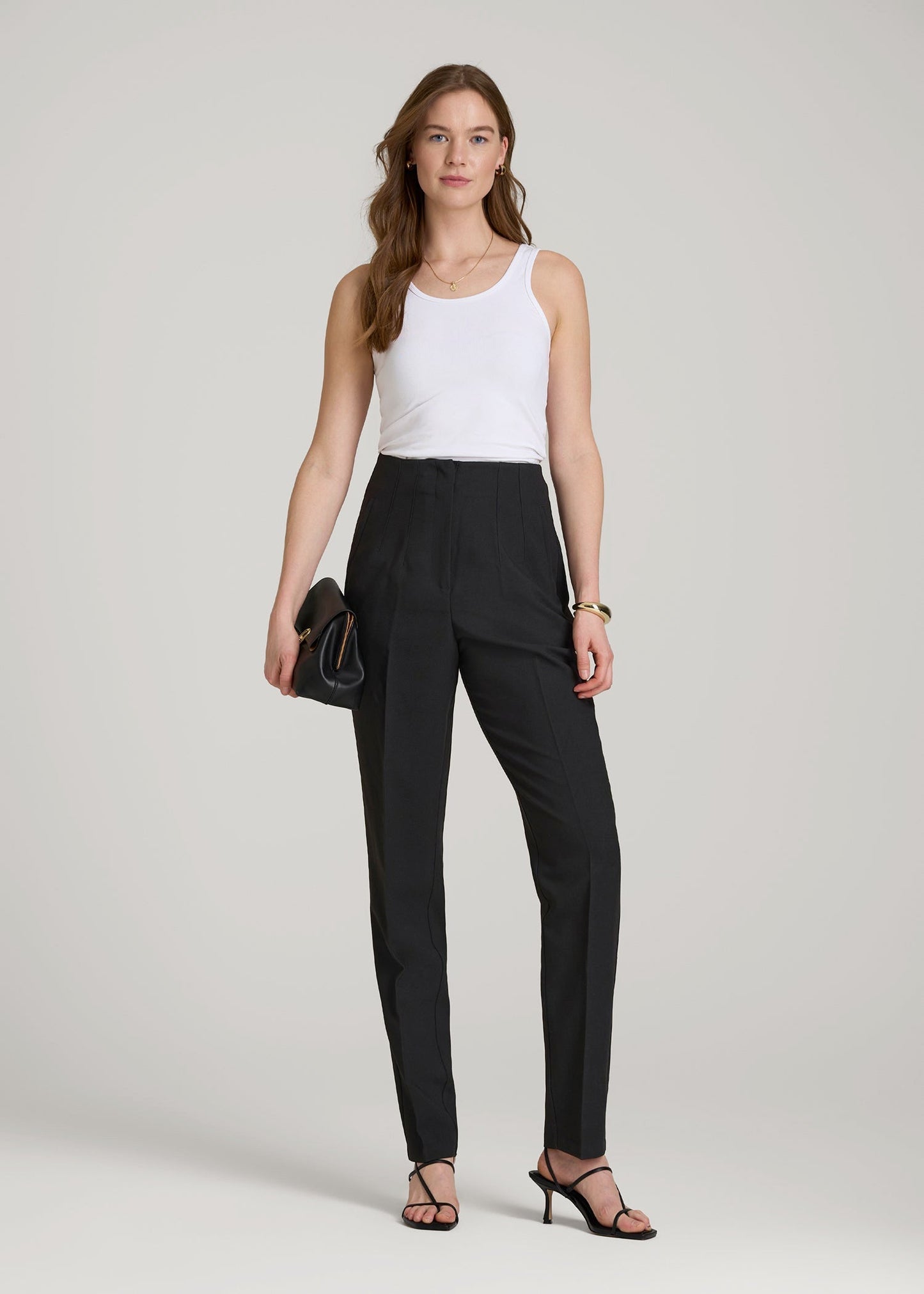 American Tall Women High Rise Pants with Darts for Tall Women in Black
