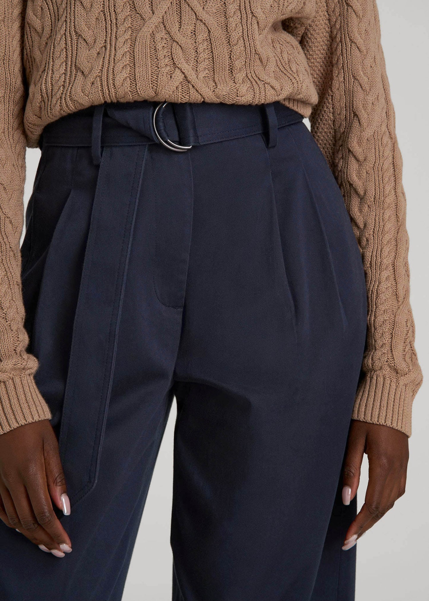 American Tall Women Pleated Wide Leg Chino With Belt for Tall Women in True Navy