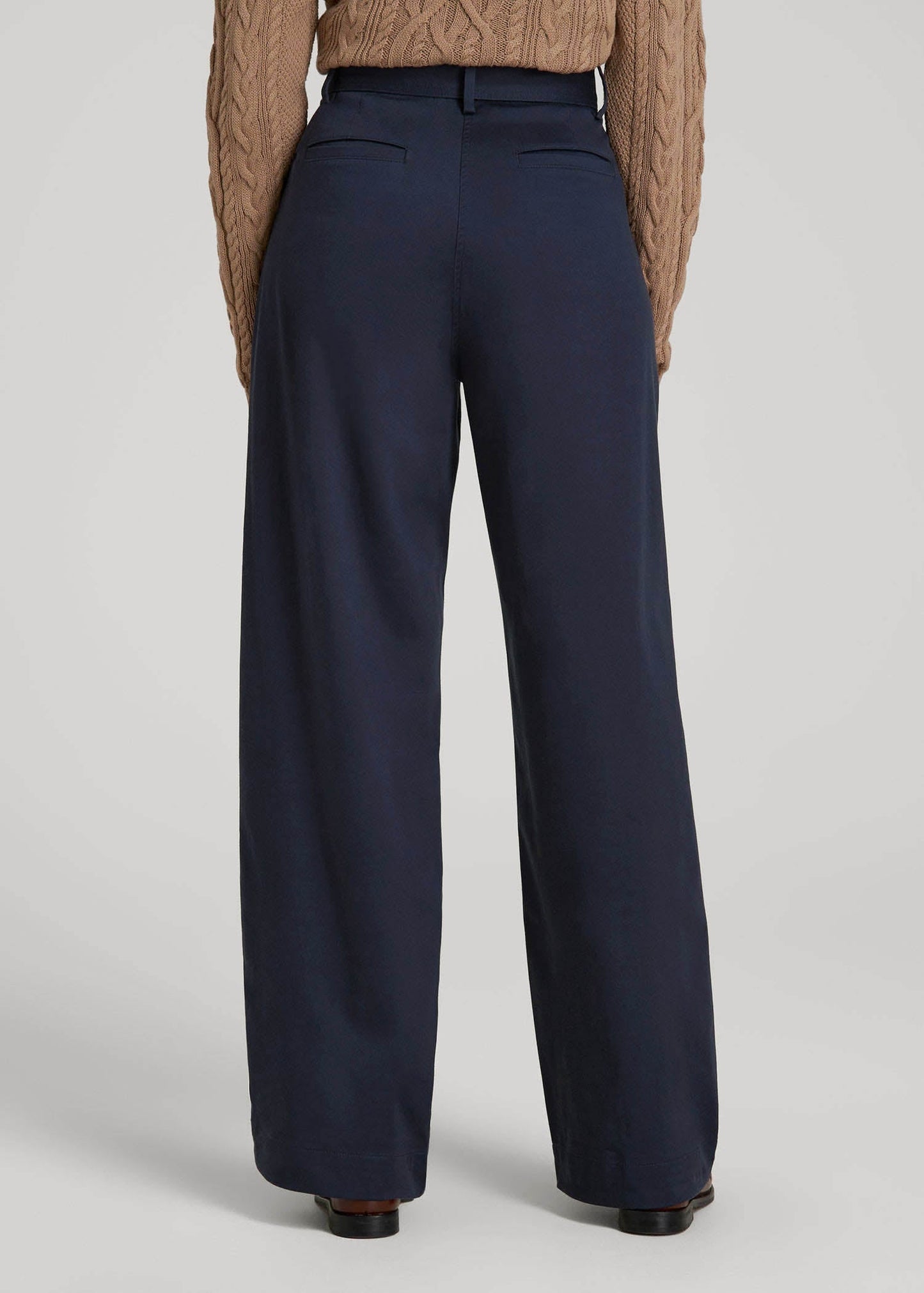 American Tall Women Pleated Wide Leg Chino With Belt for Tall Women in True Navy