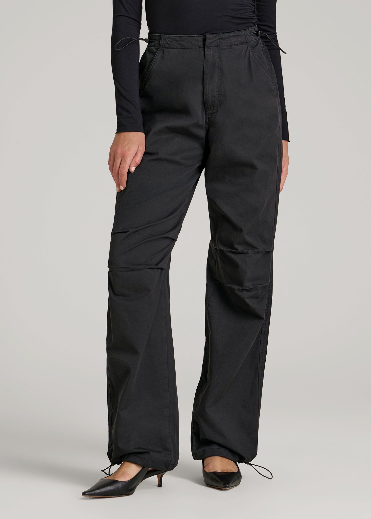American Tall Women Garment Dyed Parachute Chino Pants for Tall Women in Vintage Black