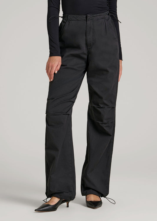 American Tall Women Garment Dyed Parachute Chino Pants for Tall Women in Vintage Black