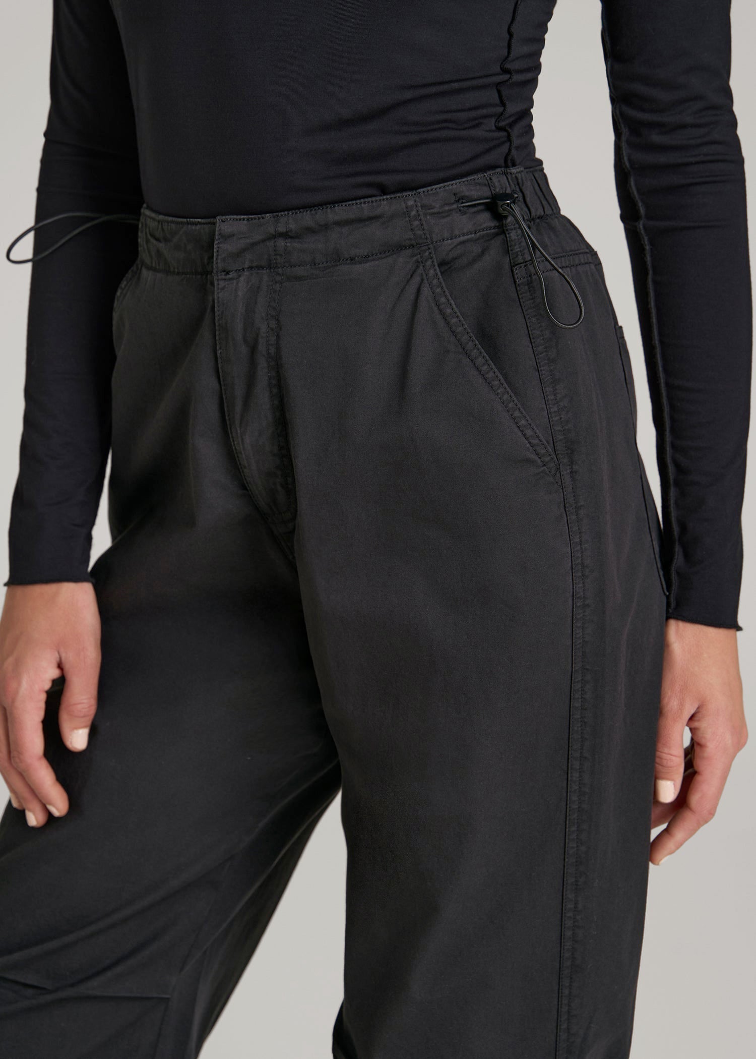 American Tall Women Garment Dyed Parachute Chino Pants for Tall Women in Vintage Black