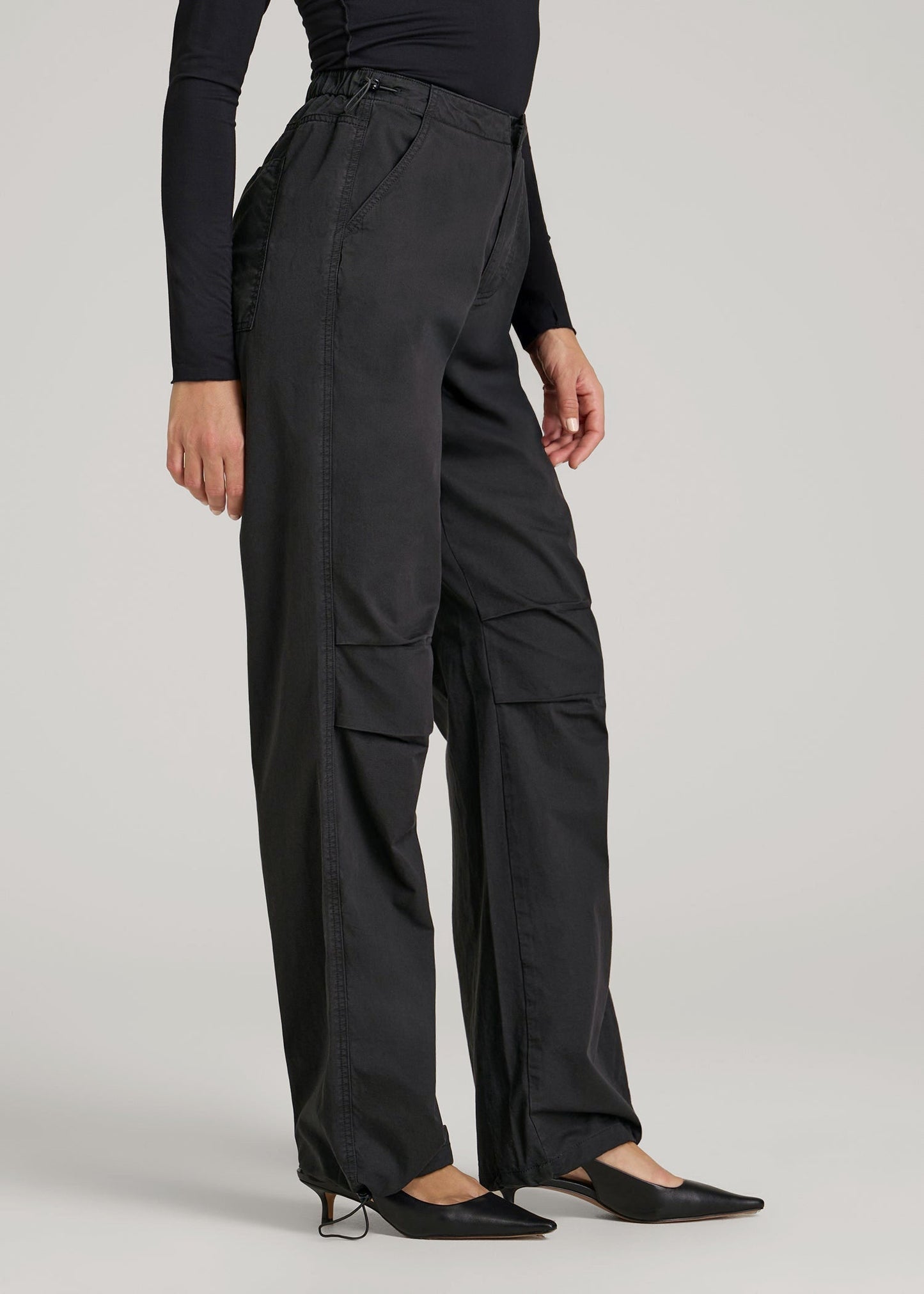 American Tall Women Garment Dyed Parachute Chino Pants for Tall Women in Vintage Black