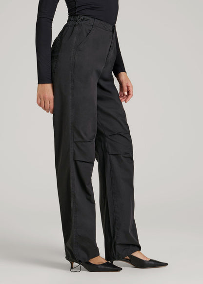 American Tall Women Garment Dyed Parachute Chino Pants for Tall Women in Vintage Black