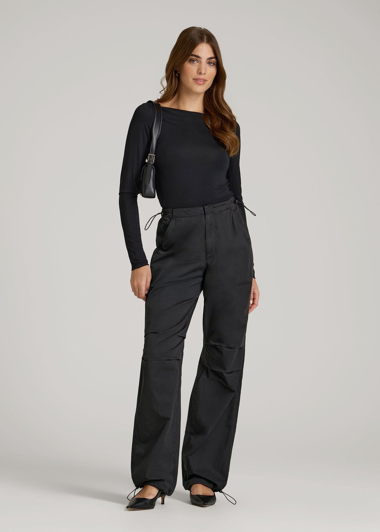 American Tall Women Garment Dyed Parachute Chino Pants for Tall Women in Vintage Black