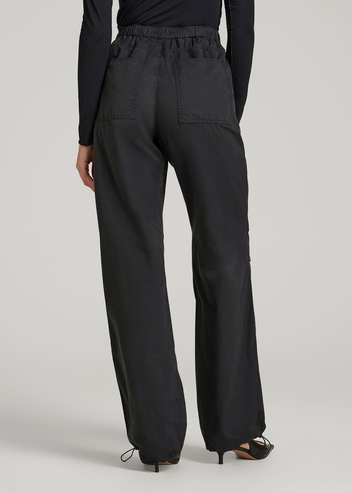American Tall Women Garment Dyed Parachute Chino Pants for Tall Women in Vintage Black