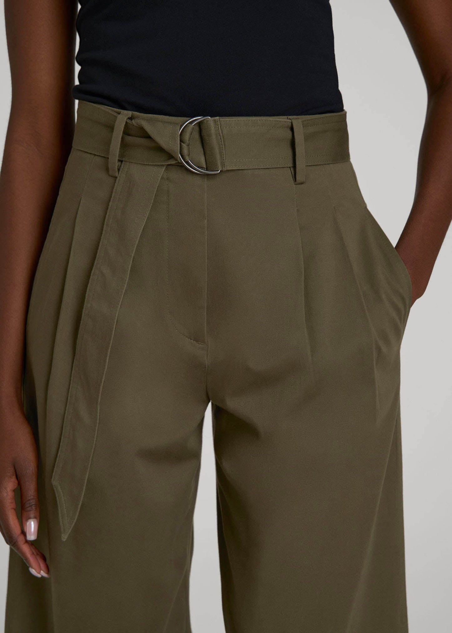 American Tall Women Pleated Wide Leg Chino With Belt for Tall Women in Forest Night