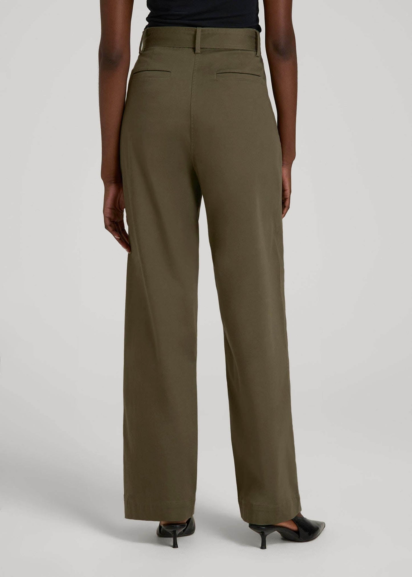 American Tall Women Pleated Wide Leg Chino With Belt for Tall Women in Forest Night