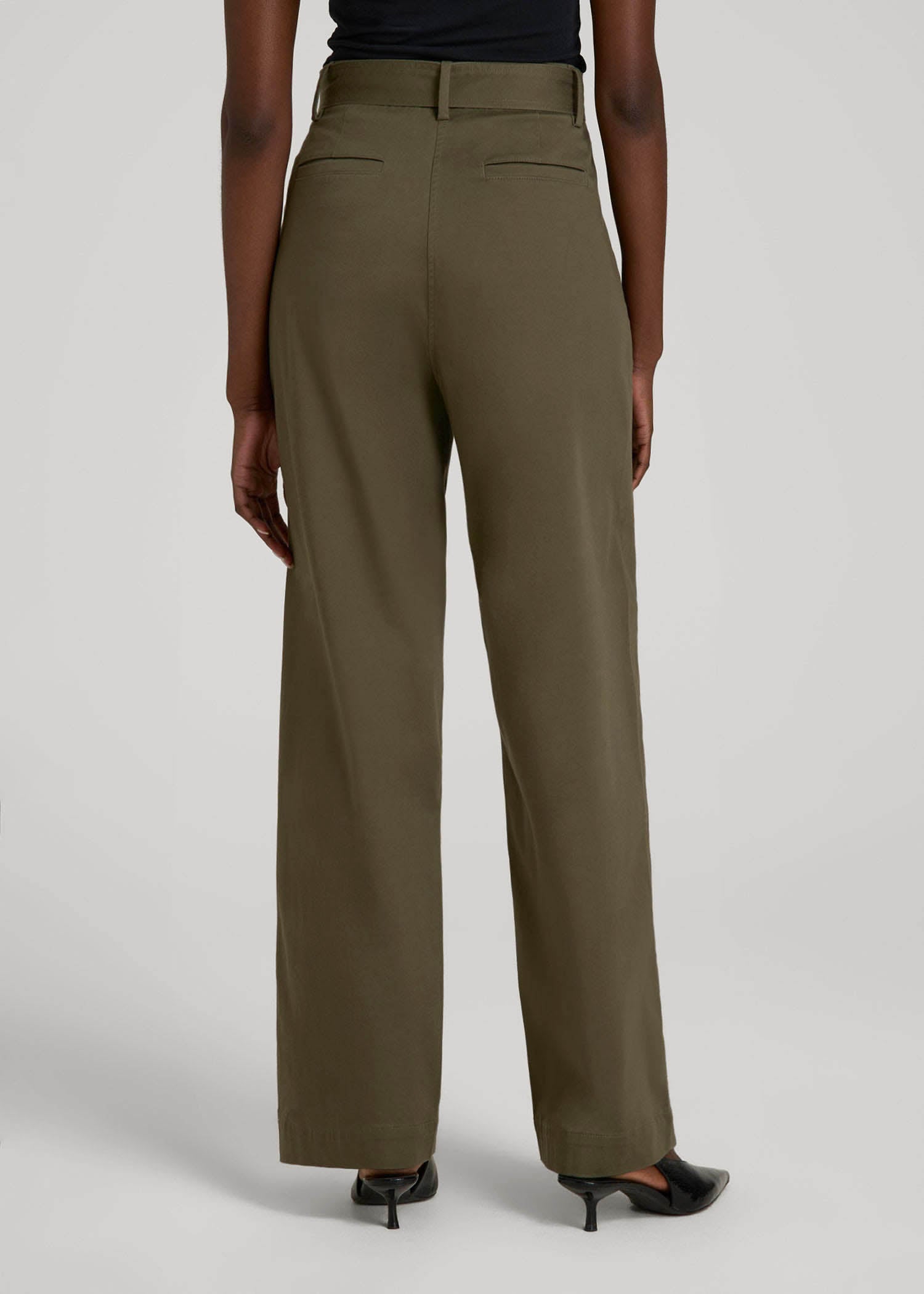 American Tall Women Pleated Wide Leg Chino With Belt for Tall Women in Forest Night