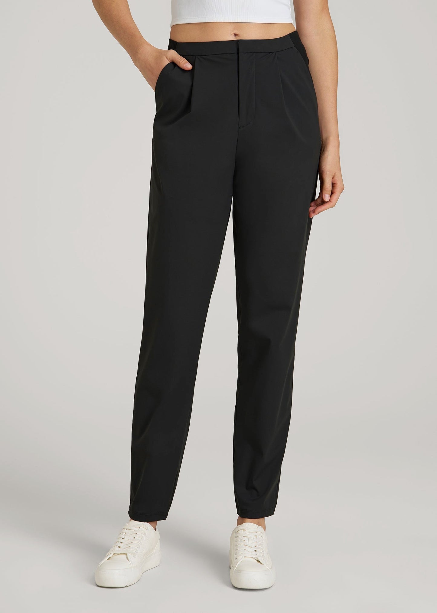 American Tall Women Commuter Pleated Jogger Pant for Tall Women in Black