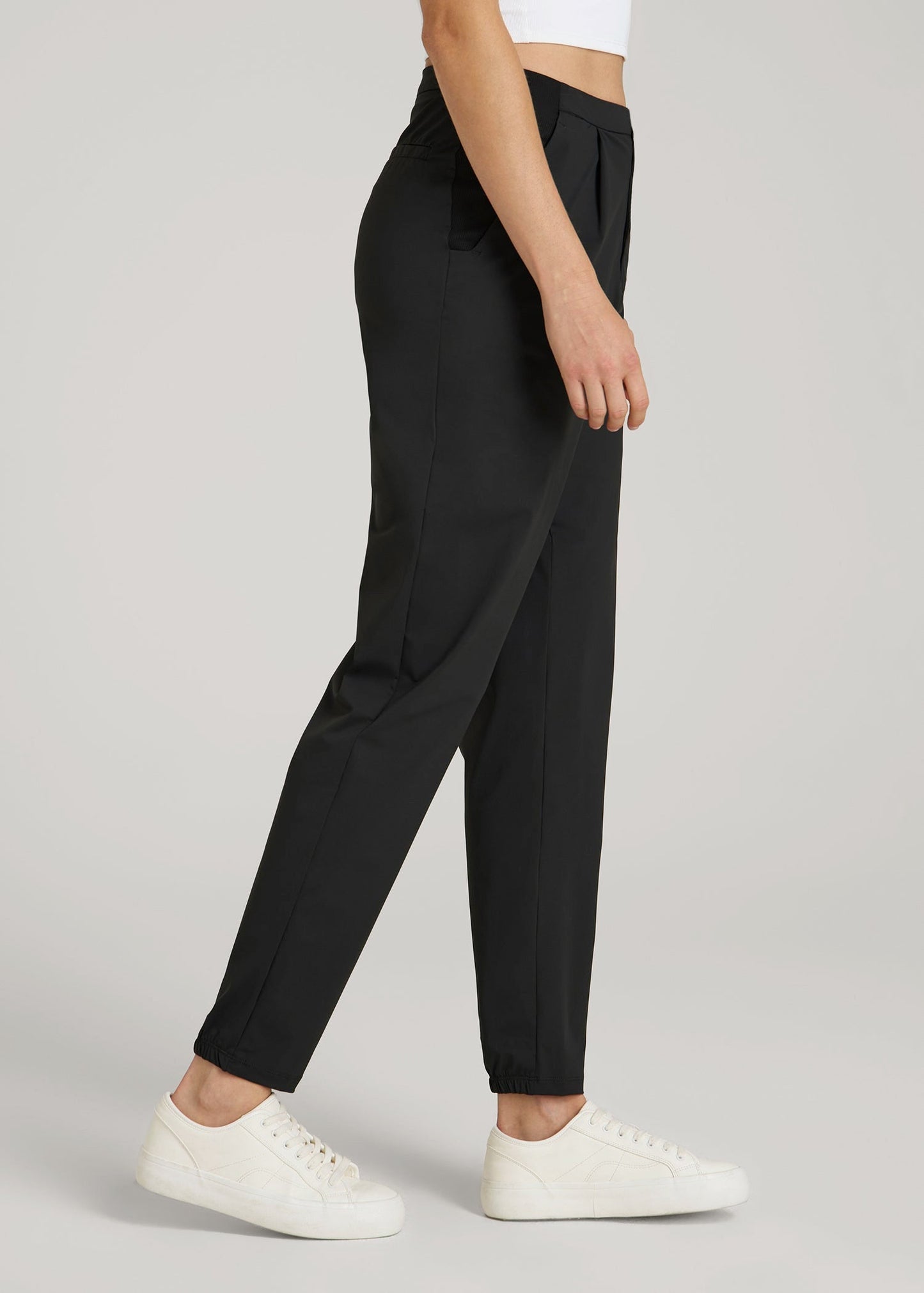 American Tall Women Commuter Pleated Jogger Pant for Tall Women in Black