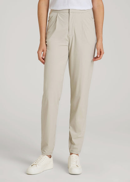 American Tall Women Commuter Pleated Jogger Pant for Tall Women in Stone