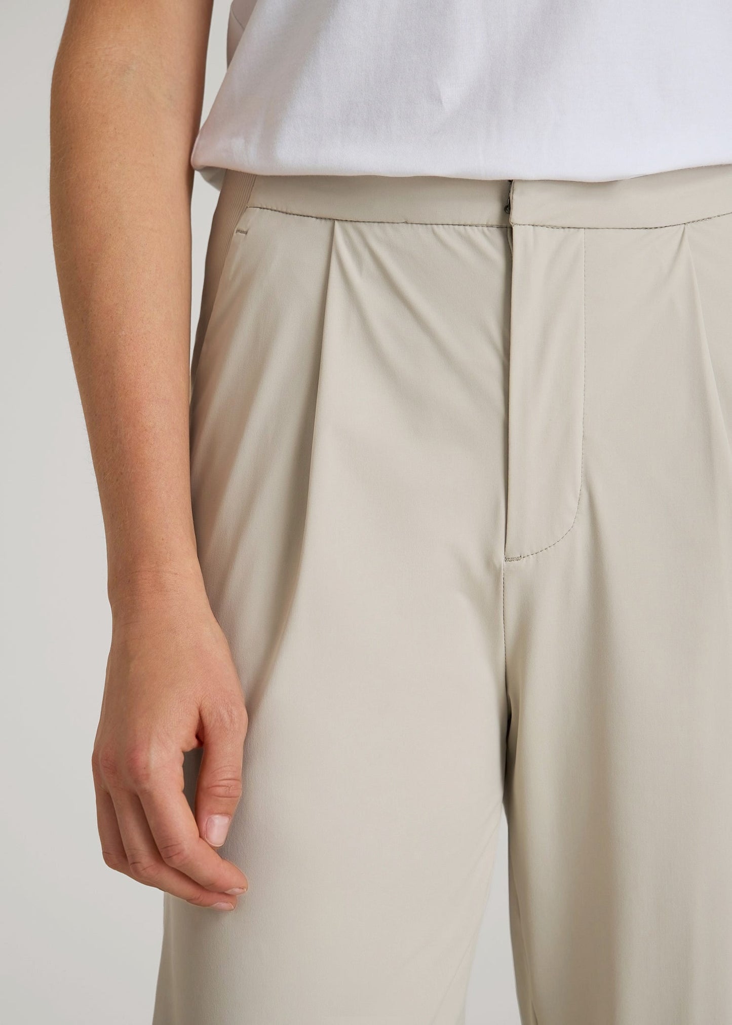American Tall Women Commuter Pleated Jogger Pant for Tall Women in Stone