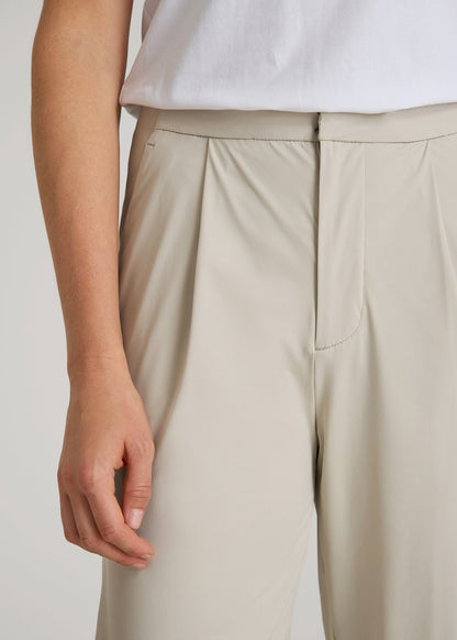 American Tall Women Commuter Pleated Jogger Pant for Tall Women in Stone