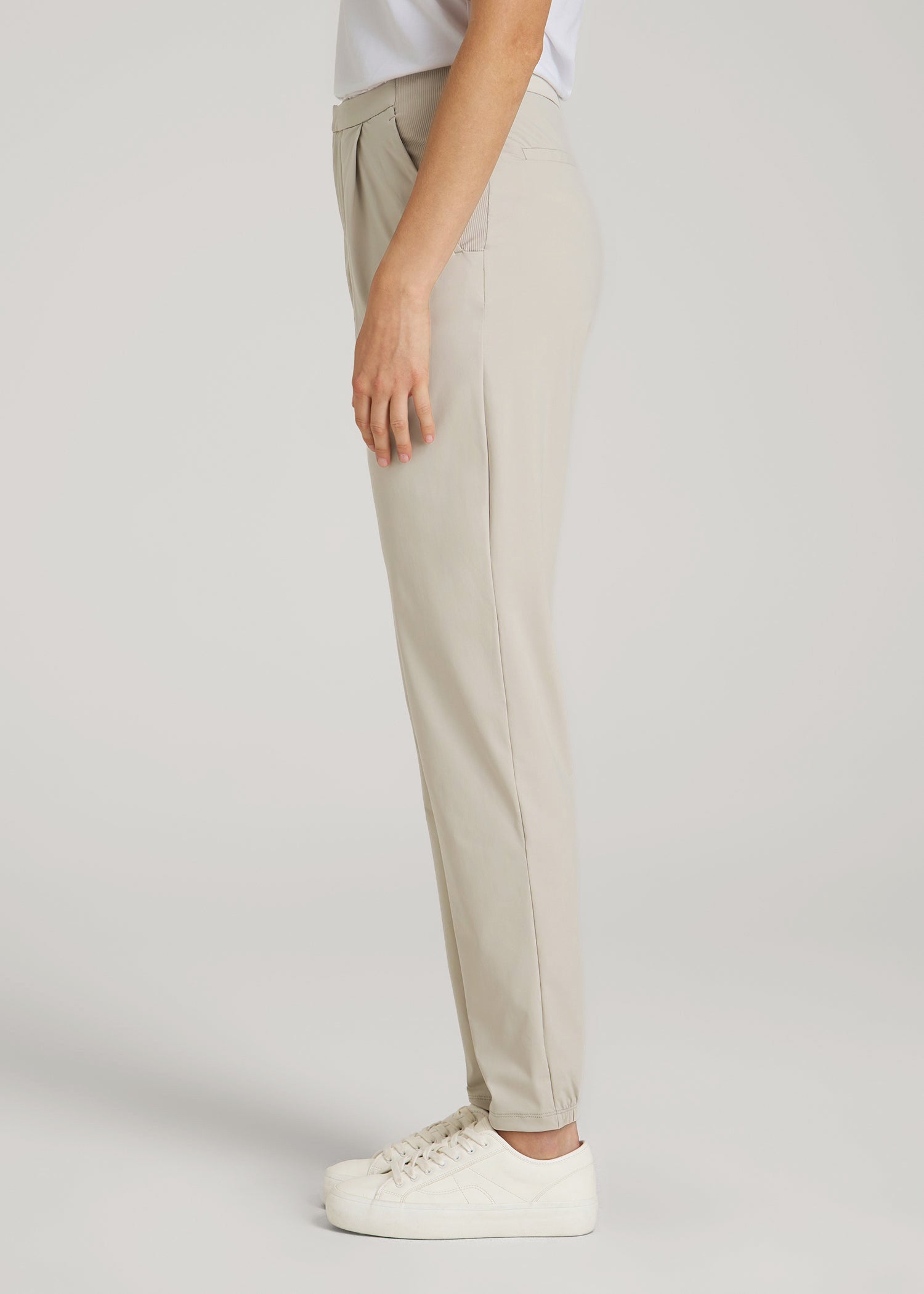 American Tall Women Commuter Pleated Jogger Pant for Tall Women in Stone