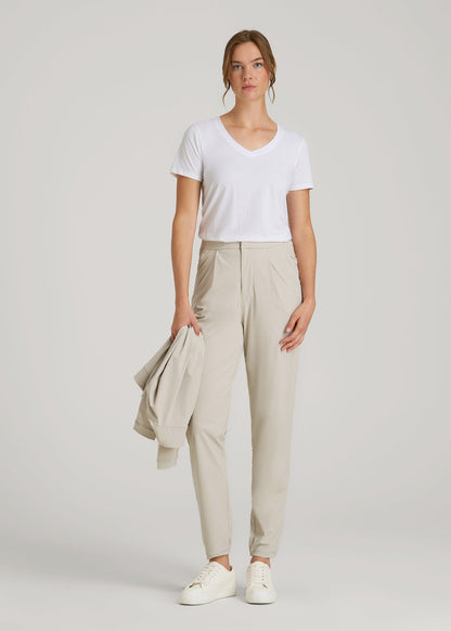 American Tall Women Commuter Pleated Jogger Pant for Tall Women in Stone
