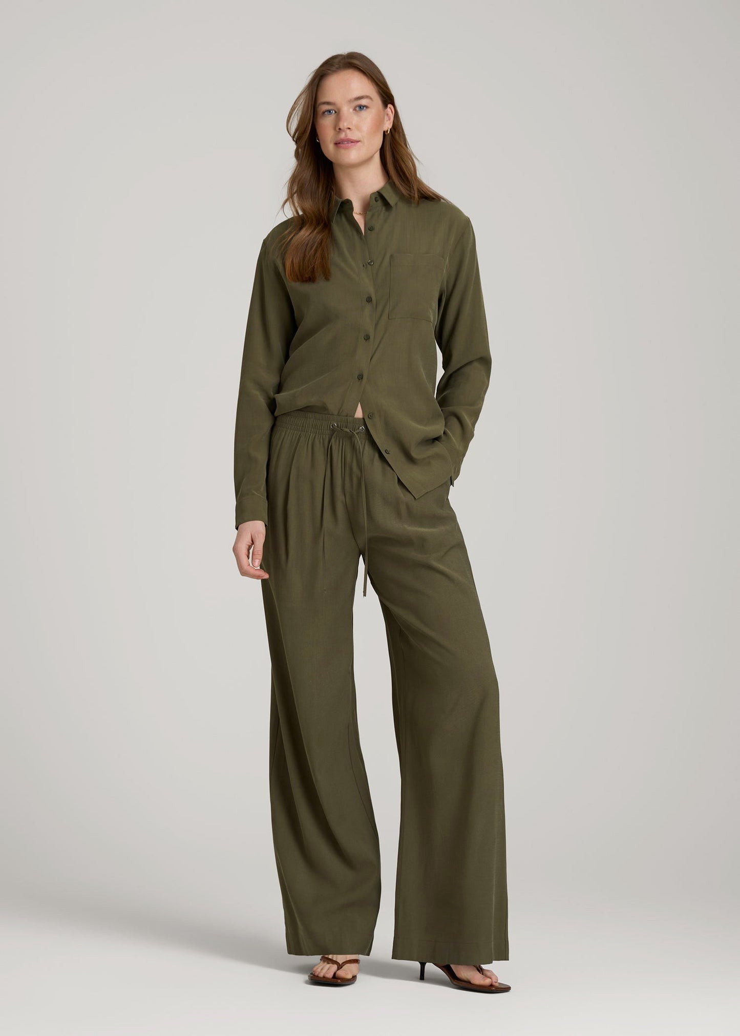 American Tall Women Relaxed Pull-On Pants for Tall Women in Forest Night