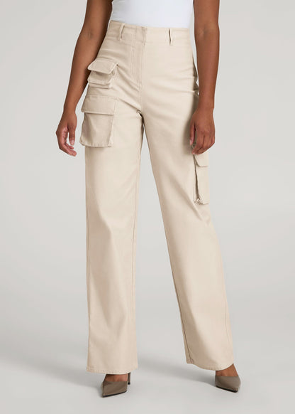 American Tall Women|Men High-Waist Flat Front Cargo Pants for Tall Women in Stone