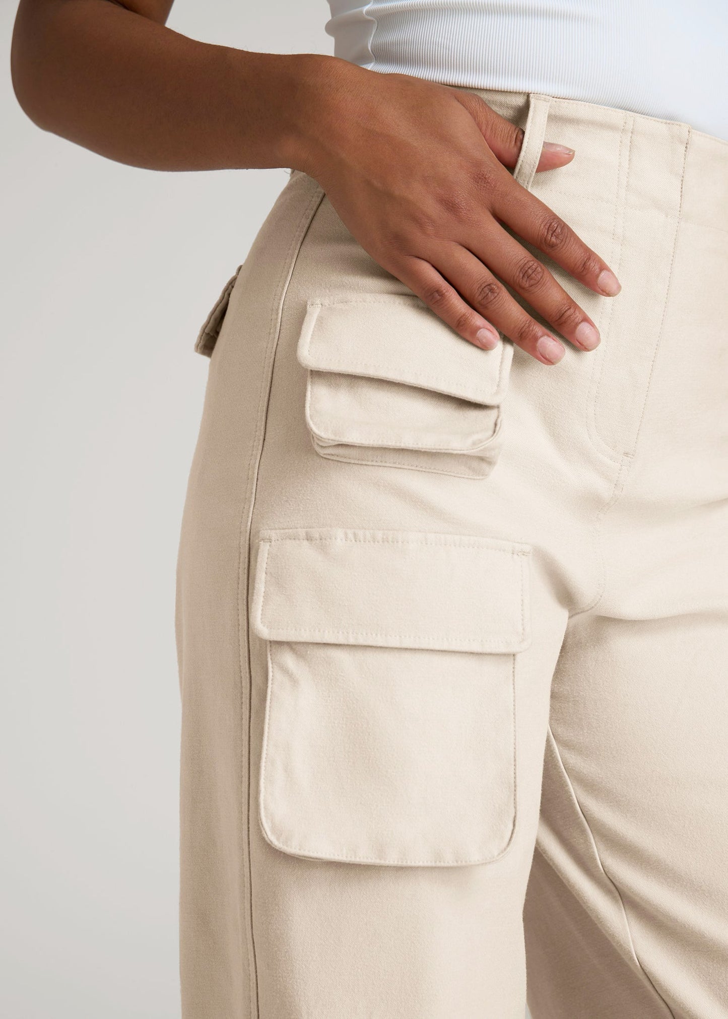 American Tall Women|Men High-Waist Flat Front Cargo Pants for Tall Women in Stone