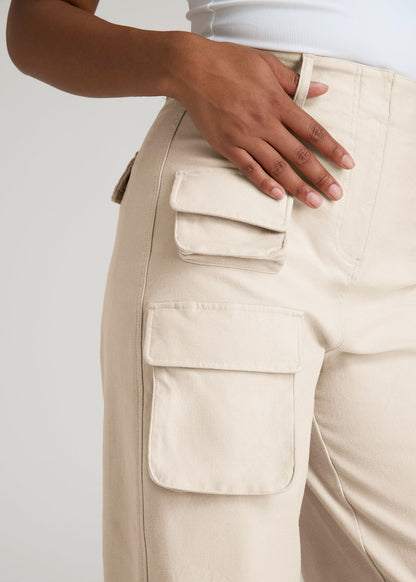 American Tall Women|Men High-Waist Flat Front Cargo Pants for Tall Women in Stone
