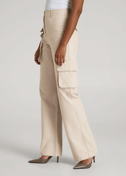 American Tall Women|Men High-Waist Flat Front Cargo Pants for Tall Women in Stone