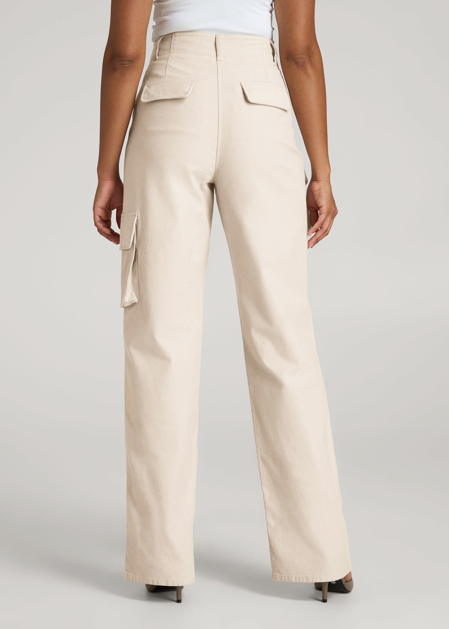 American Tall Women|Men High-Waist Flat Front Cargo Pants for Tall Women in Stone