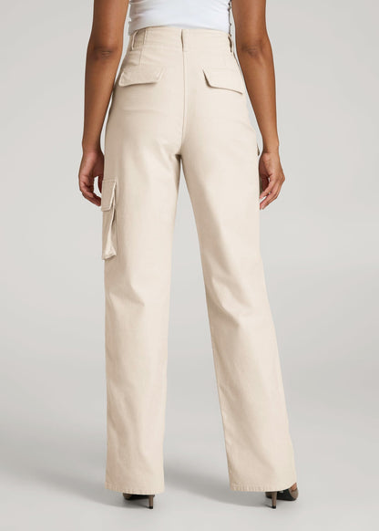 American Tall Women|Men High-Waist Flat Front Cargo Pants for Tall Women in Stone