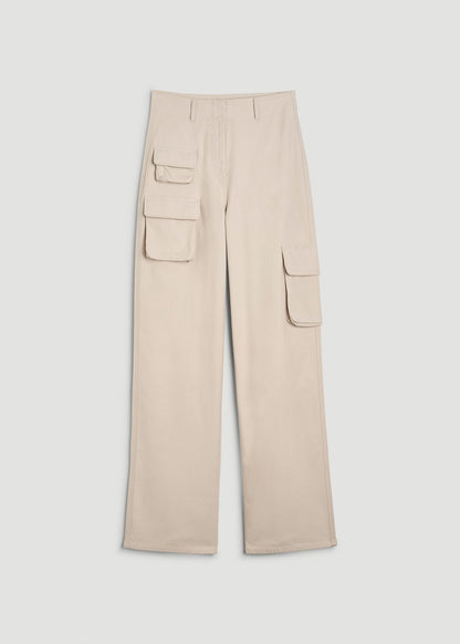 American Tall Women|Men High-Waist Flat Front Cargo Pants for Tall Women in Stone