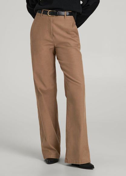 American Tall Women High Rise Wide Leg Flat Front Chinos for Tall Women in Fawn