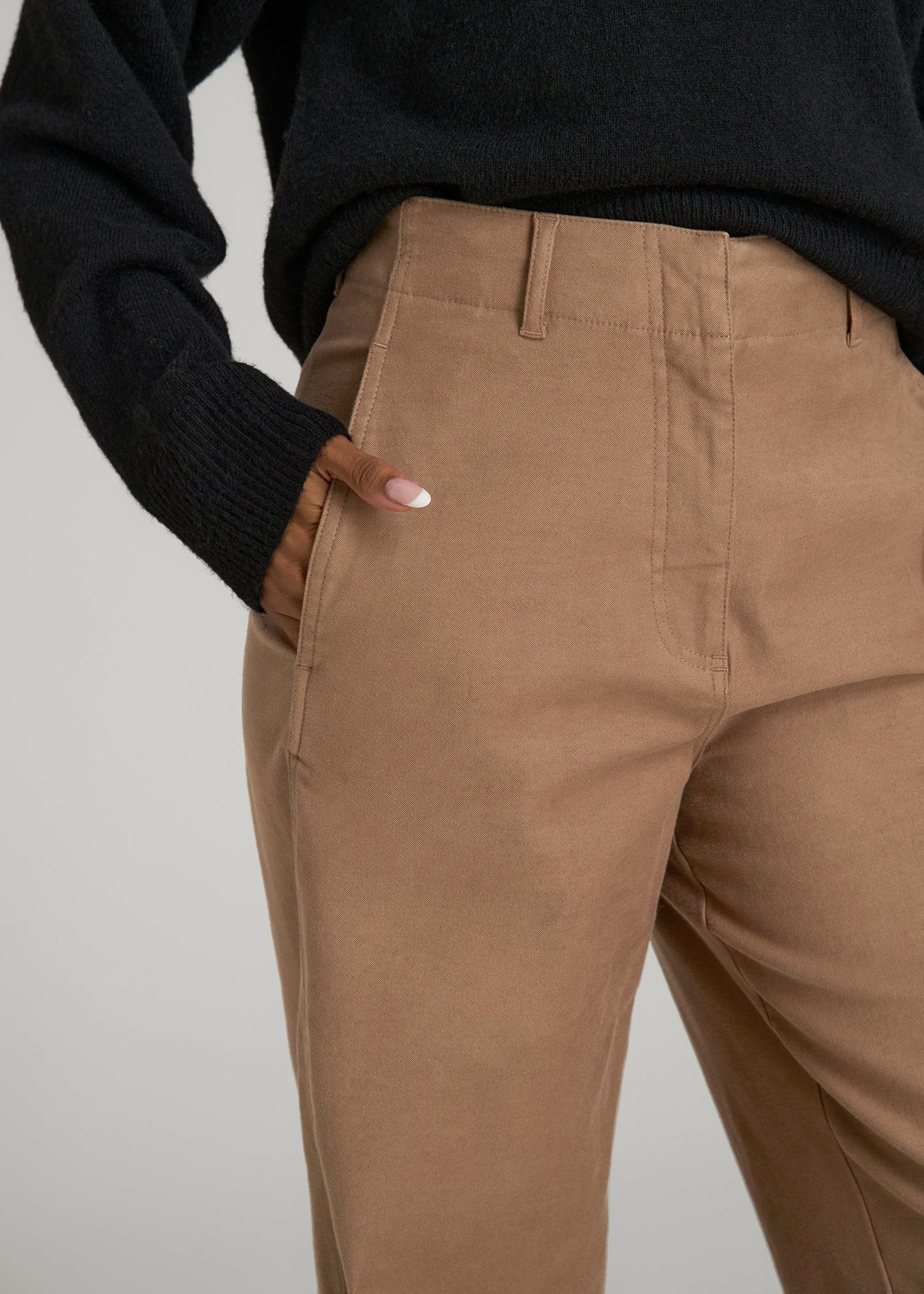 American Tall Women High Rise Wide Leg Flat Front Chinos for Tall Women in Fawn