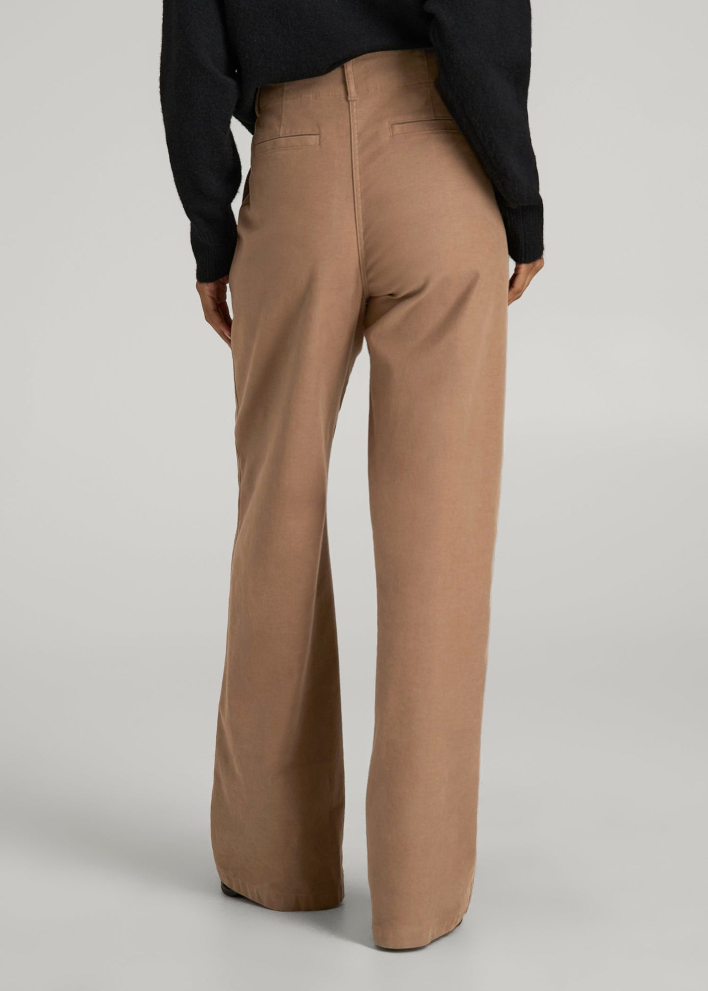 American Tall Women High Rise Wide Leg Flat Front Chinos for Tall Women in Fawn