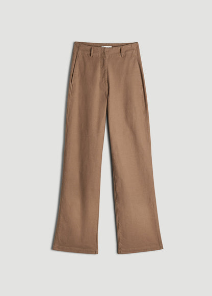 American Tall Women High Rise Wide Leg Flat Front Chinos for Tall Women in Fawn
