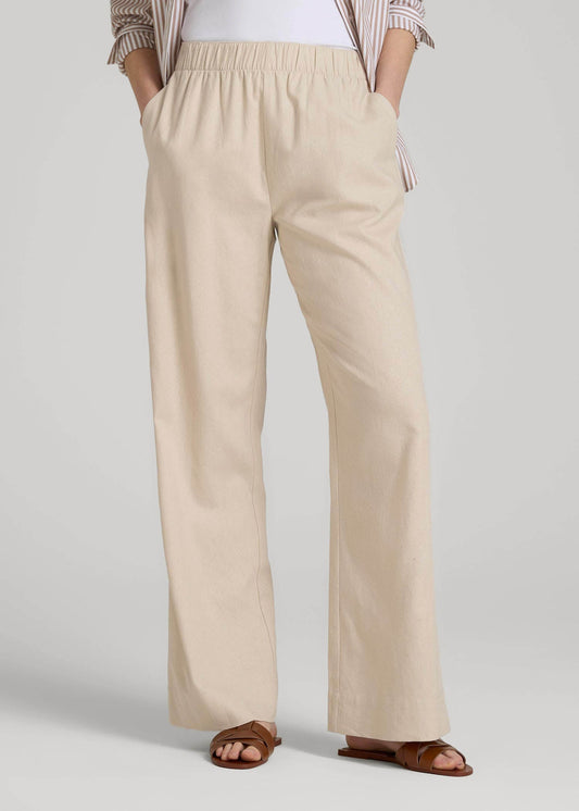 American Tall Women Pull On Wide Leg Linen Pants for Tall Women in Light Stone
