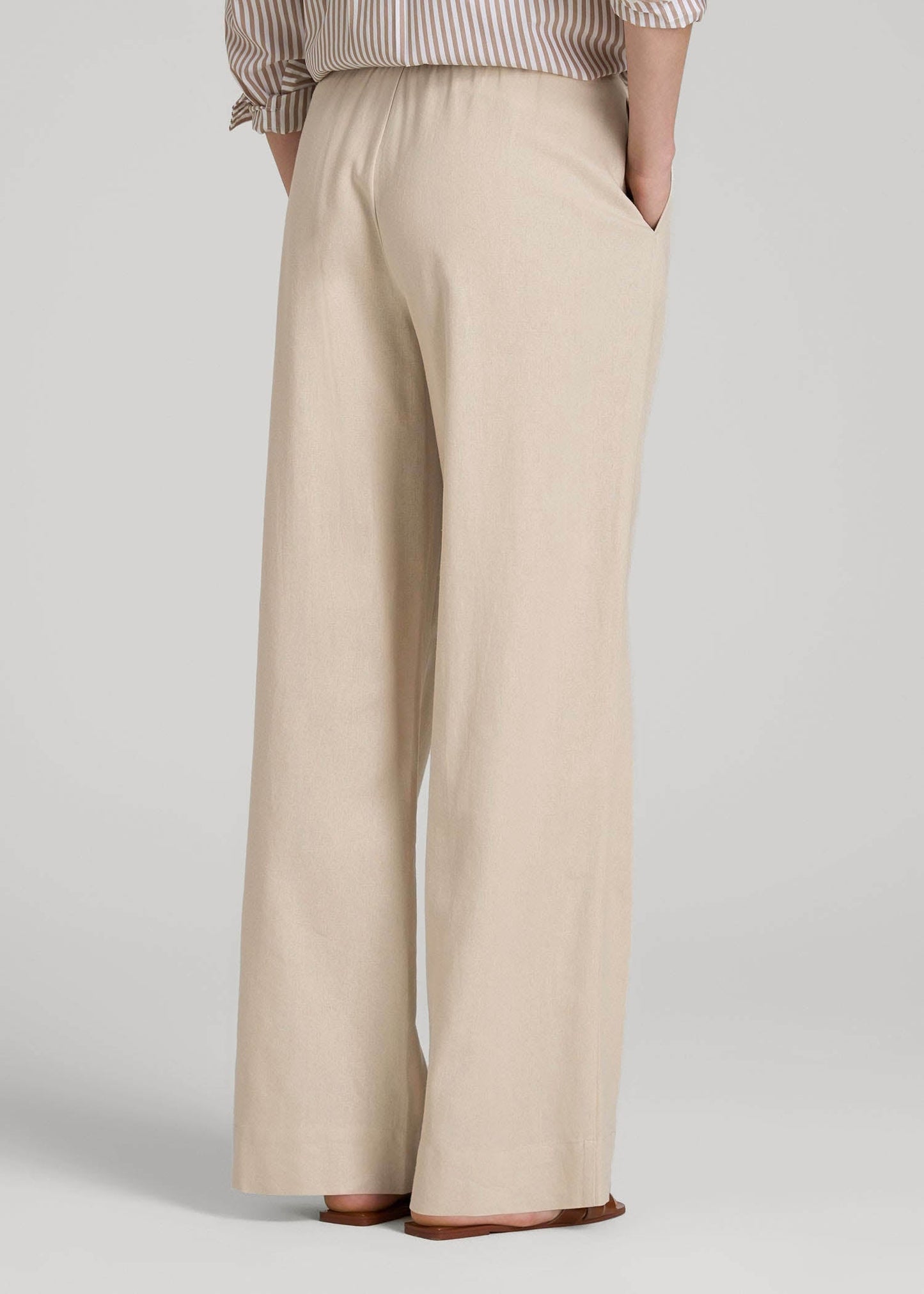 American Tall Women Pull On Wide Leg Linen Pants for Tall Women in Light Stone