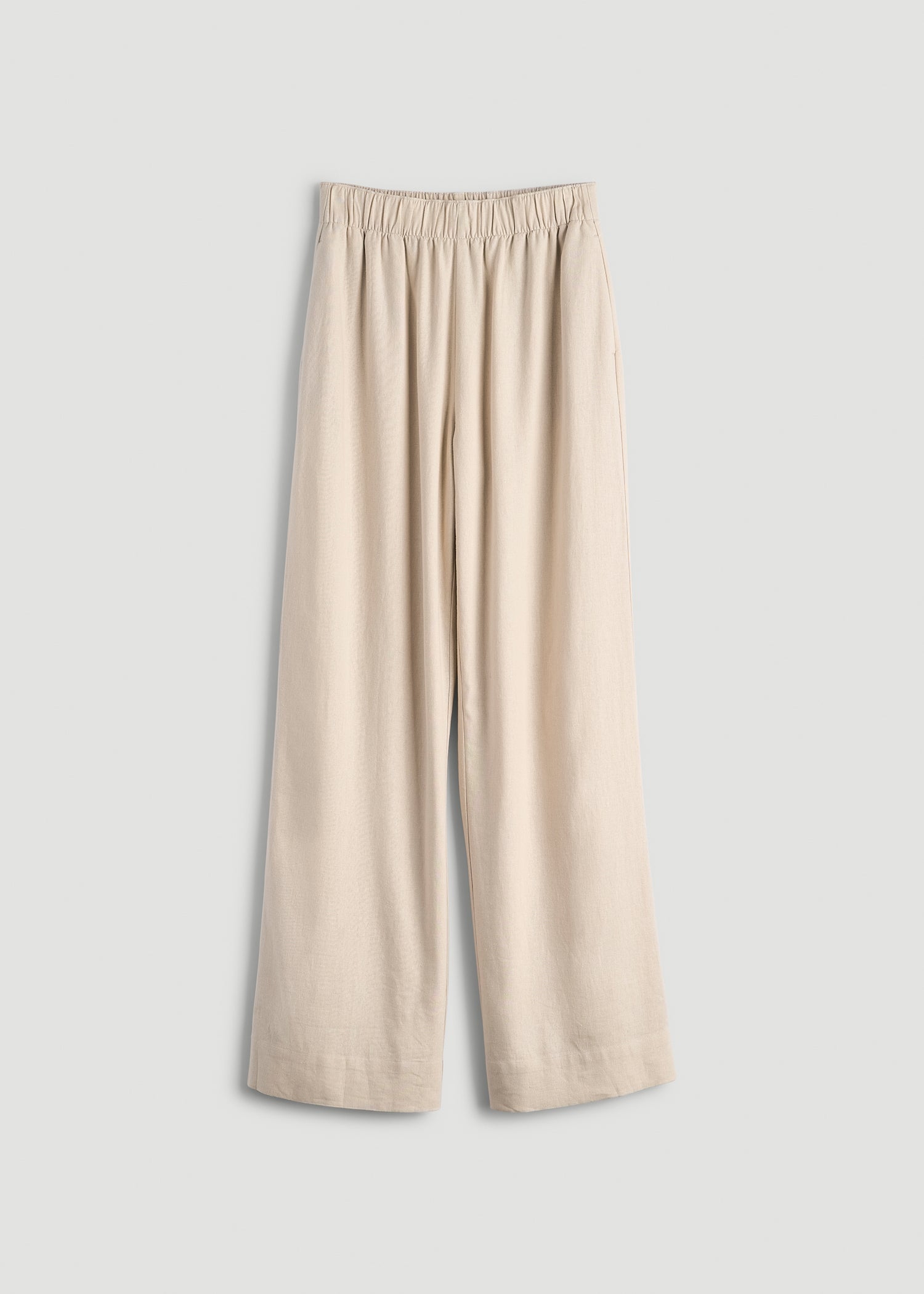 American Tall Women Pull On Wide Leg Linen Pants for Tall Women in Light Stone