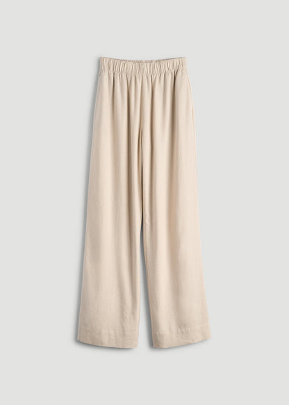 American Tall Women Pull On Wide Leg Linen Pants for Tall Women in Light Stone