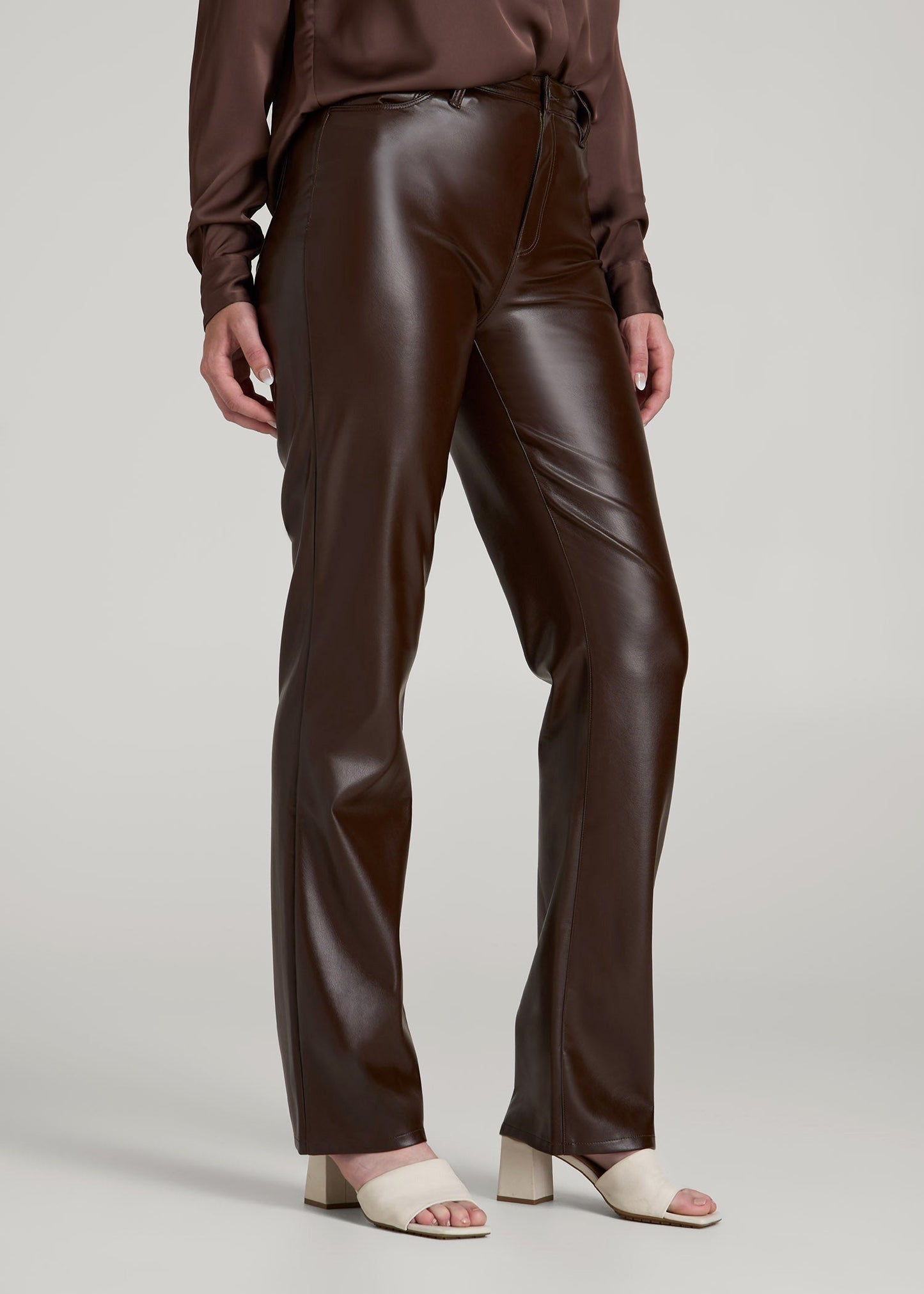 American Tall Men|Women True Touch Leather Straight Leg Pants for Tall Women in Espresso