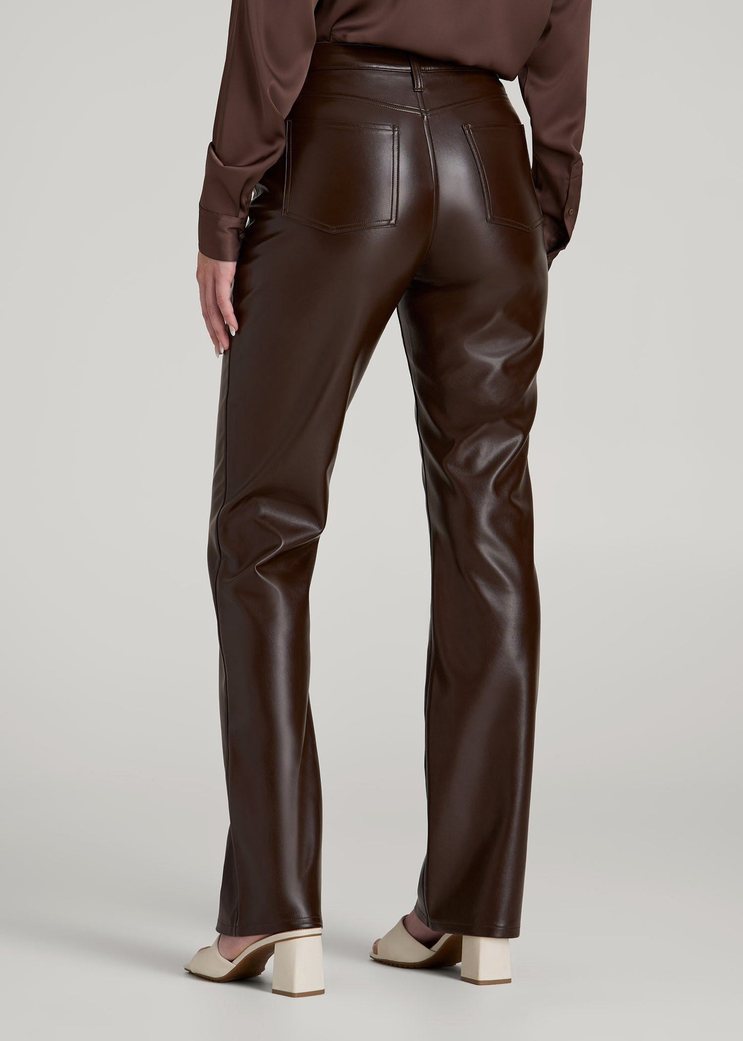 American Tall Men|Women True Touch Leather Straight Leg Pants for Tall Women in Espresso