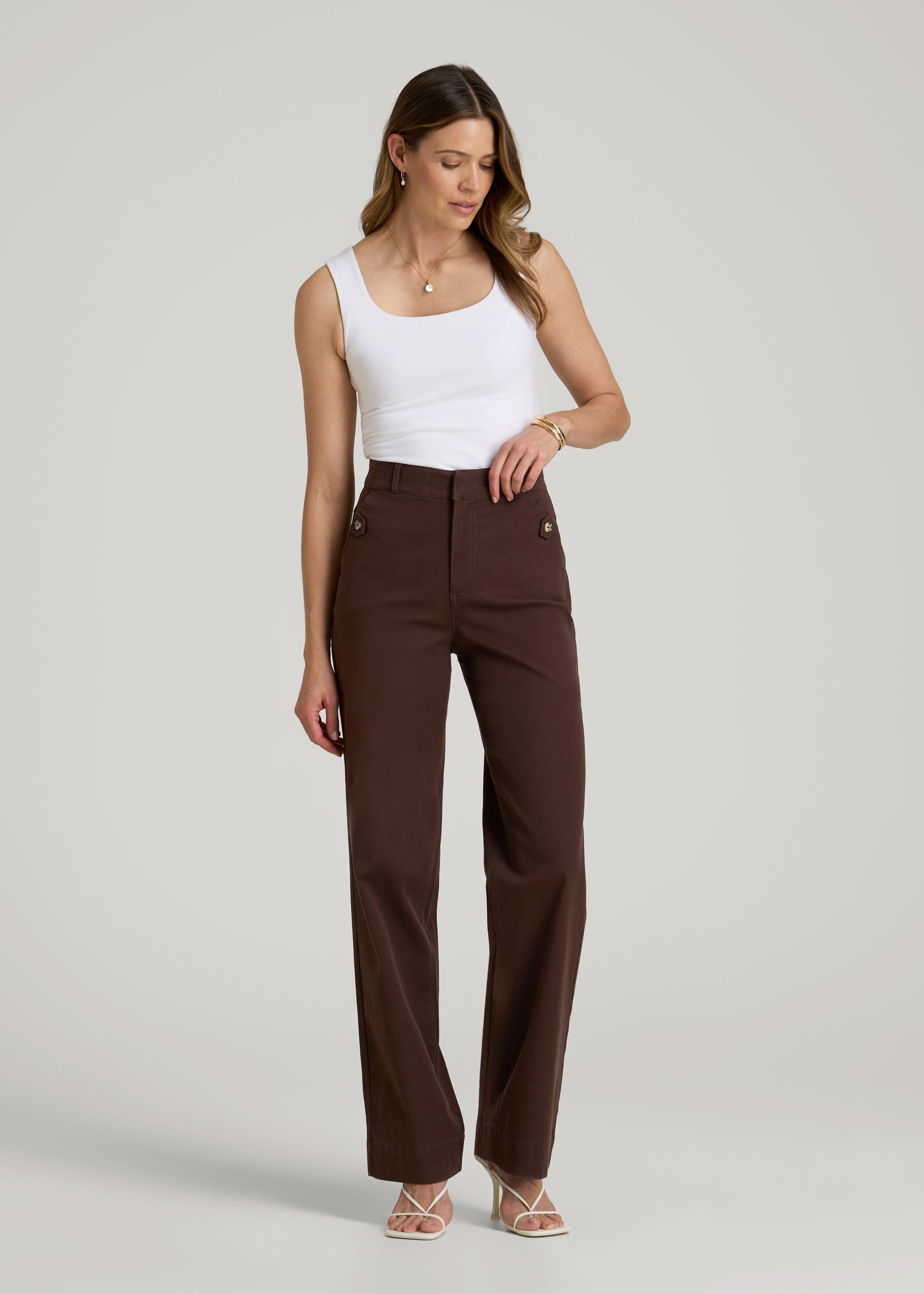 American Tall Women Stretch Twill Wide Leg Pant for Tall Women in Espresso