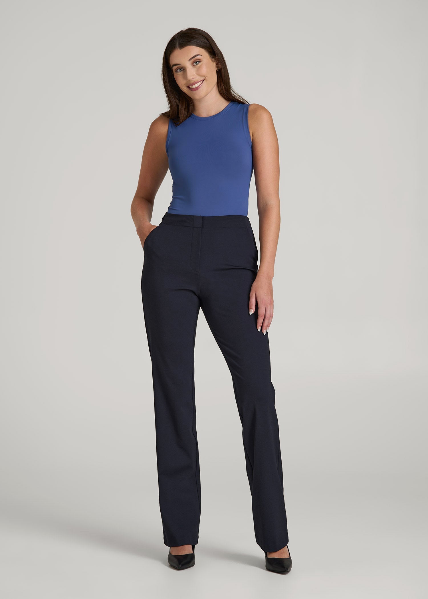 American Tall Women Freedom Flex Straight Leg Dress Pants for Tall Women in Deep Navy