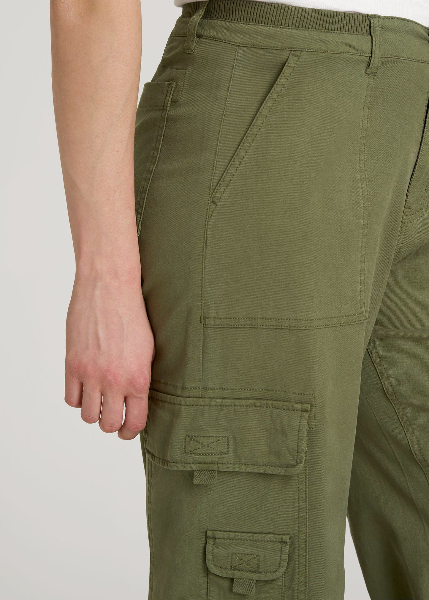 American Tall Women Garment Dyed Wide Leg Cargo Pants for Tall Women in Bright Olive