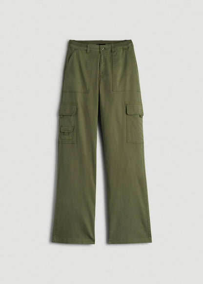 American Tall Women Garment Dyed Wide Leg Cargo Pants for Tall Women in Bright Olive
